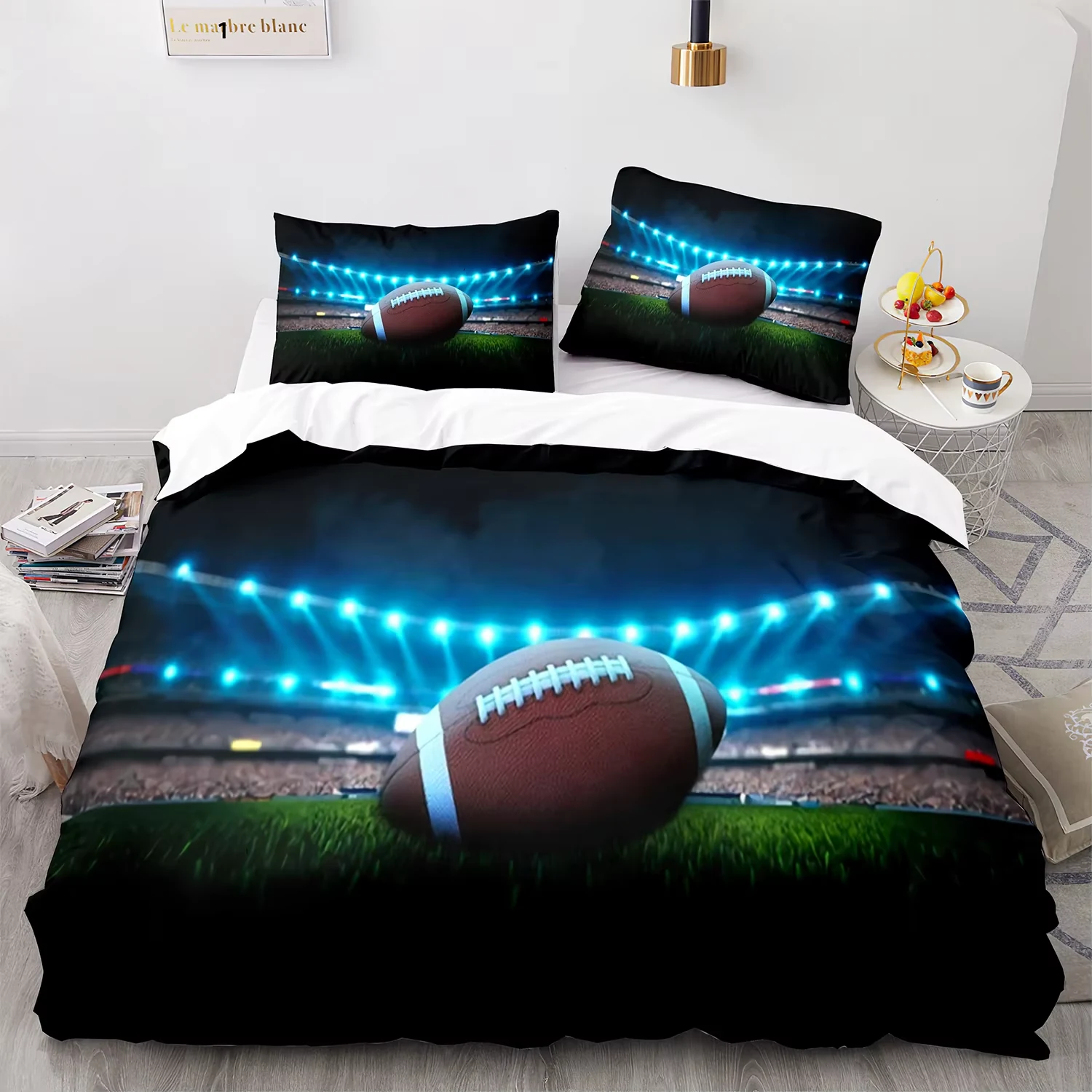 American football stadium lights themed duvet cover and pillowcases